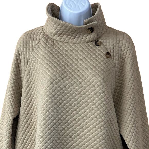 V582 Women’s 2 Way Button Up Cowl Neck or Collared Long Sleeve Sz M Tan Pullover - Picture 1 of 15
